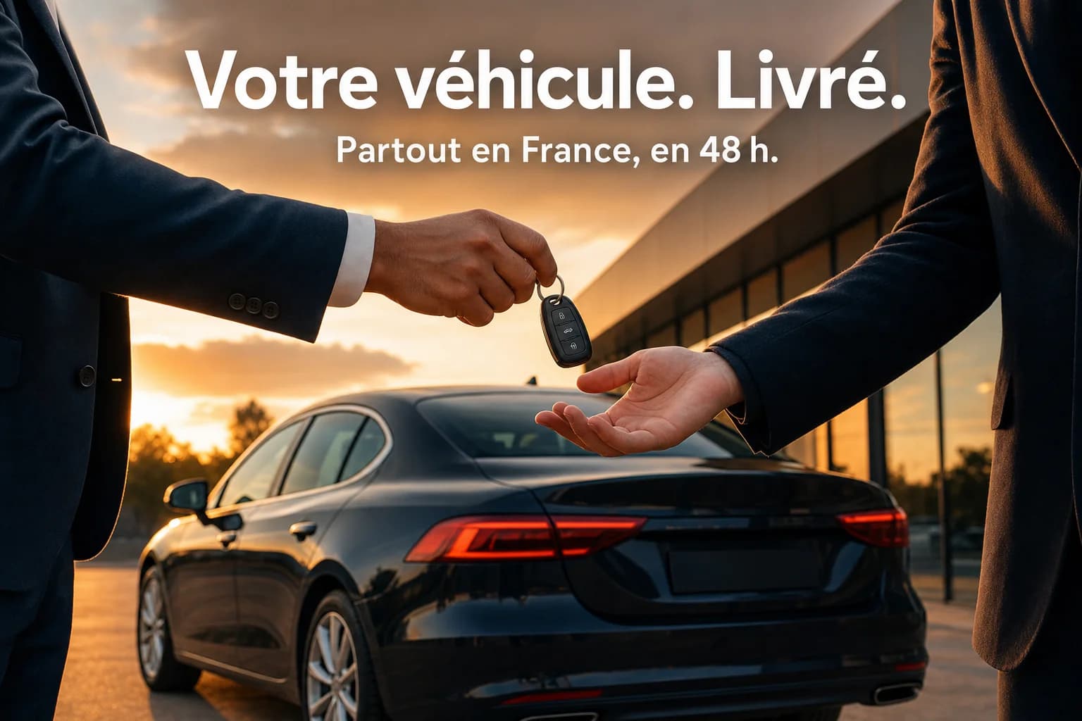 Remise des clés d'une berline livrée — Votre véhicule. Livré. Partout en France, en 48 h.